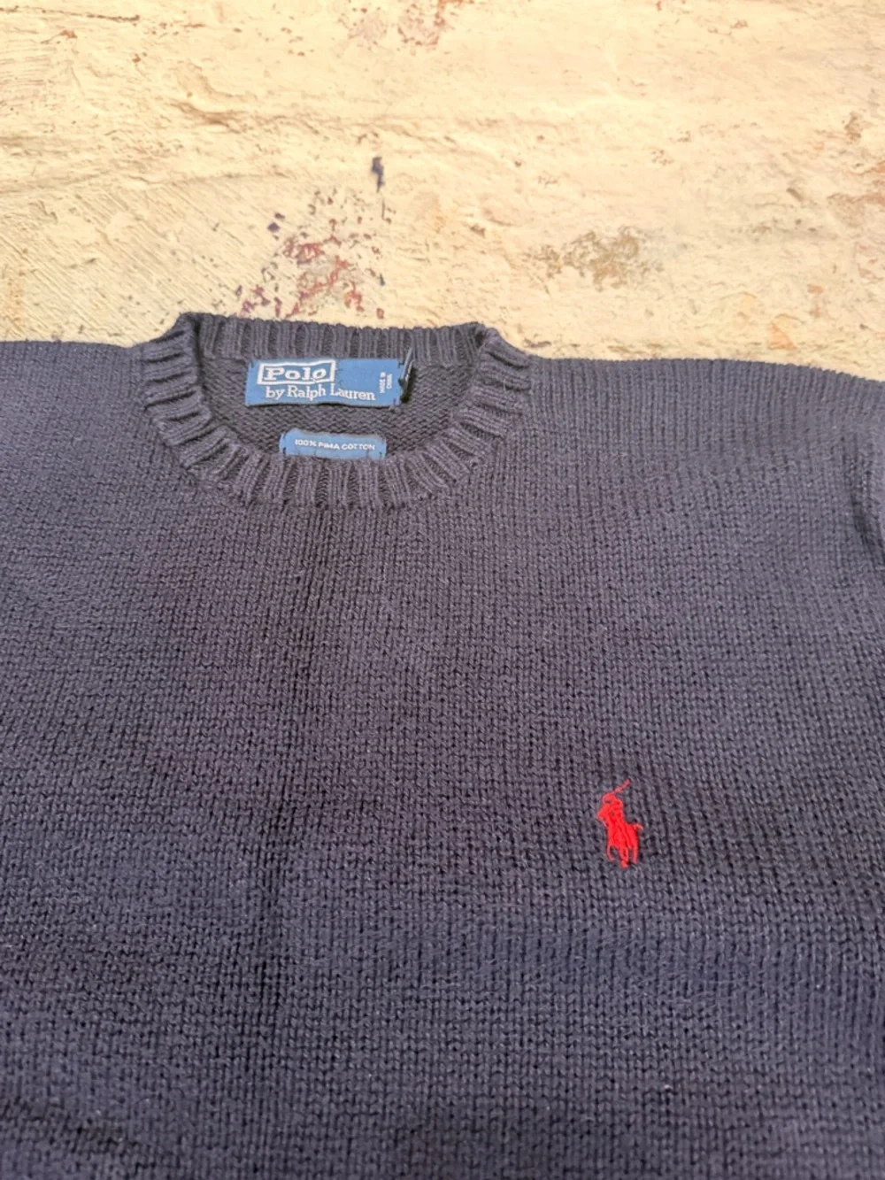 Vtg. 90’sPolo by Ralph Lauren Navy Crewneck Sweater with Red Pony